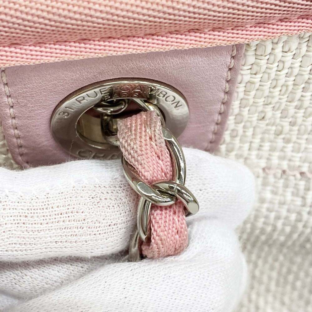 CHANEL Pink Raffia Deauville Tote Bag - Picture 10 of 11